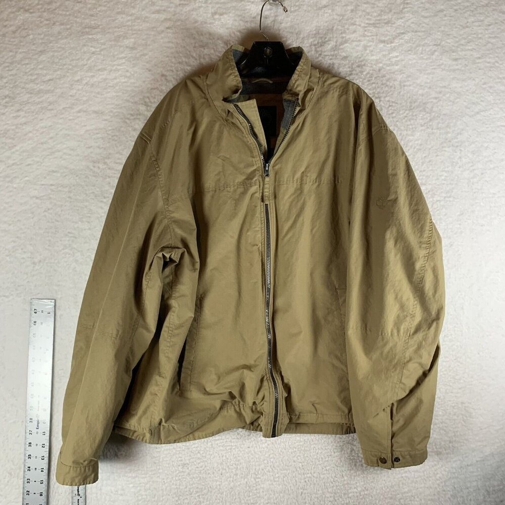 Timberland Windbreaker Jacket Men's 2XL Khaki Cotton Lined Full Zip Pockets 9614